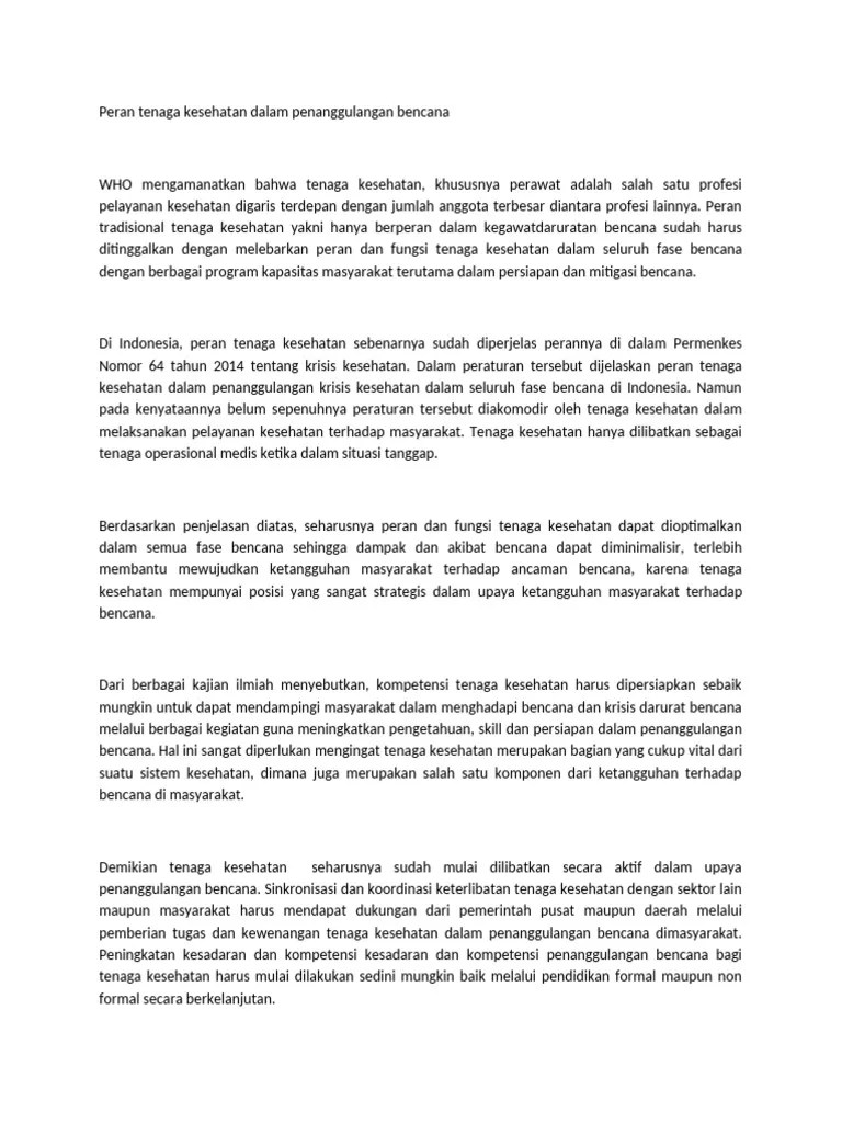 Peran Tenaga Kesehatan Dalam Penanggulangan Bencana | PDF