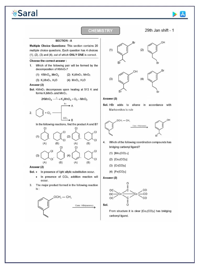182148 Chemistry JEE Mains 2024 Question Papers With Answer Key PDF | PDF