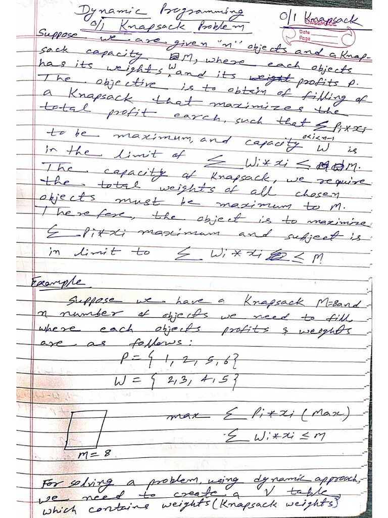 0-1 Knapsack Problem Using Dynamic Programming | PDF