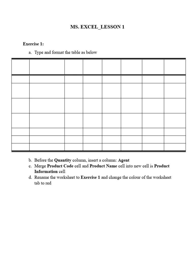MS Excel Lesson 1 | PDF