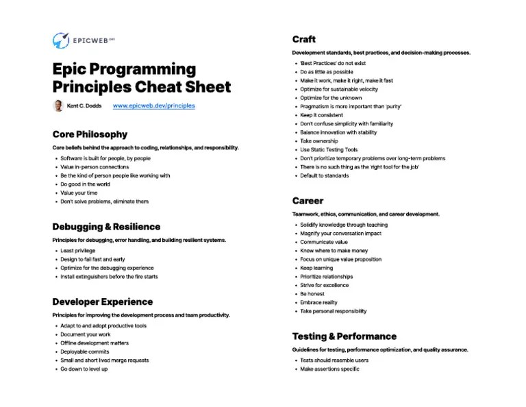 Programming Principles Cheatsheet | PDF | Debugging | Software Engineering