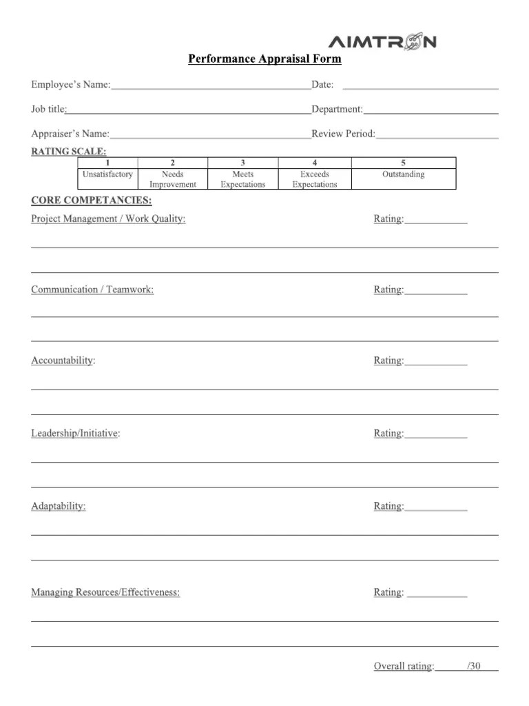 Performance Appraisal Form | PDF