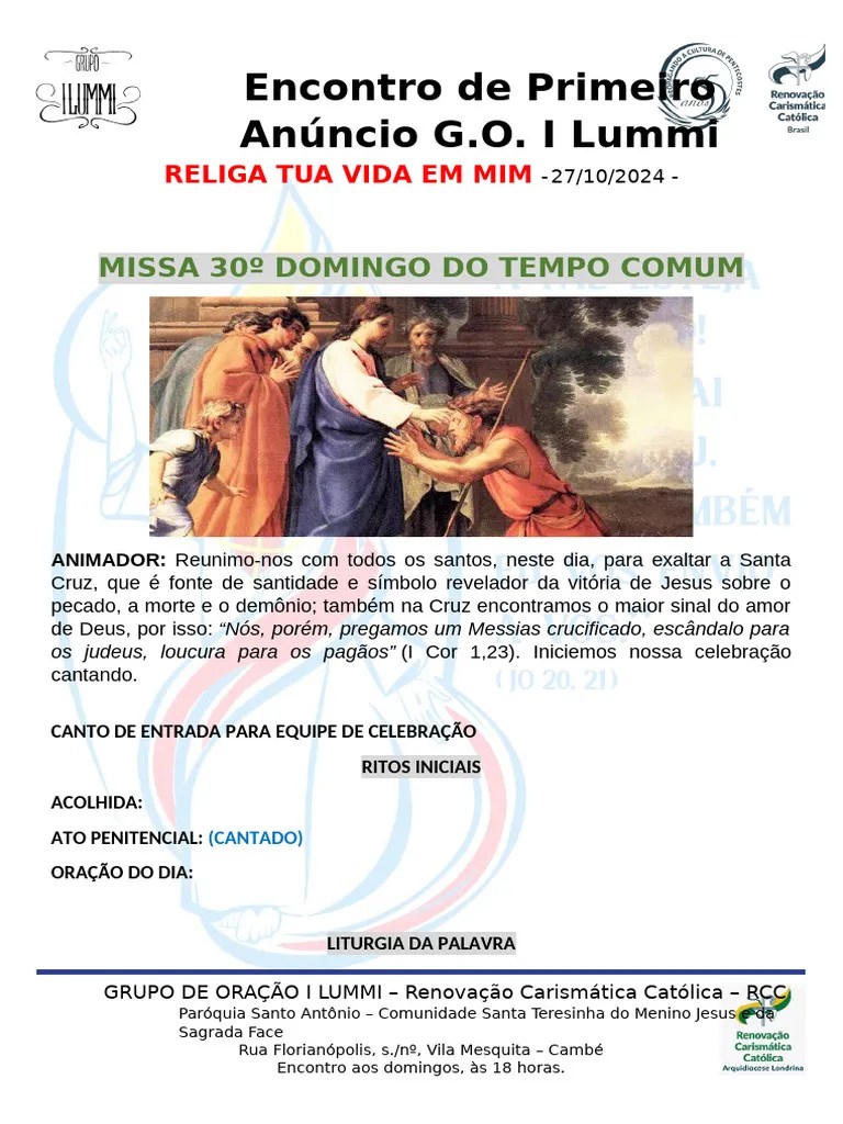 Missa 30 Domingo Do Tempo Comum - 27-10-2024 | PDF | Oração | Eucaristia