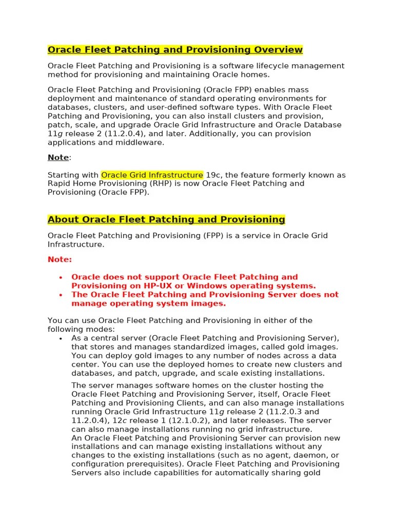 Oracle Fleet Patching And Provisioning | PDF | Computer Cluster | Databases