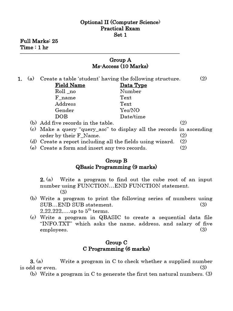 Computer Science Practical 10 Set - SEE (1) | PDF | Microsoft Access ...