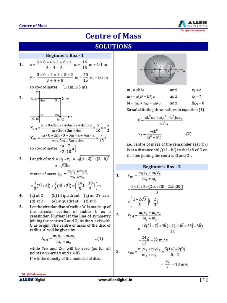 Centre Of Mass & Collision | PDF | Momentum | Collision