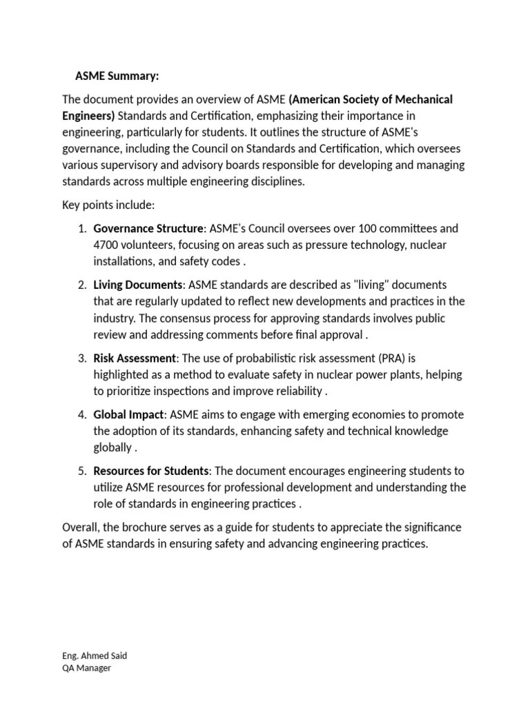 ASME Summary | PDF | Audit | Business