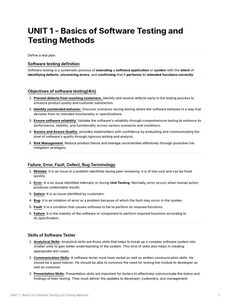 UNIT 1 - Basics Of Software Testing And Testing Methods | PDF ...