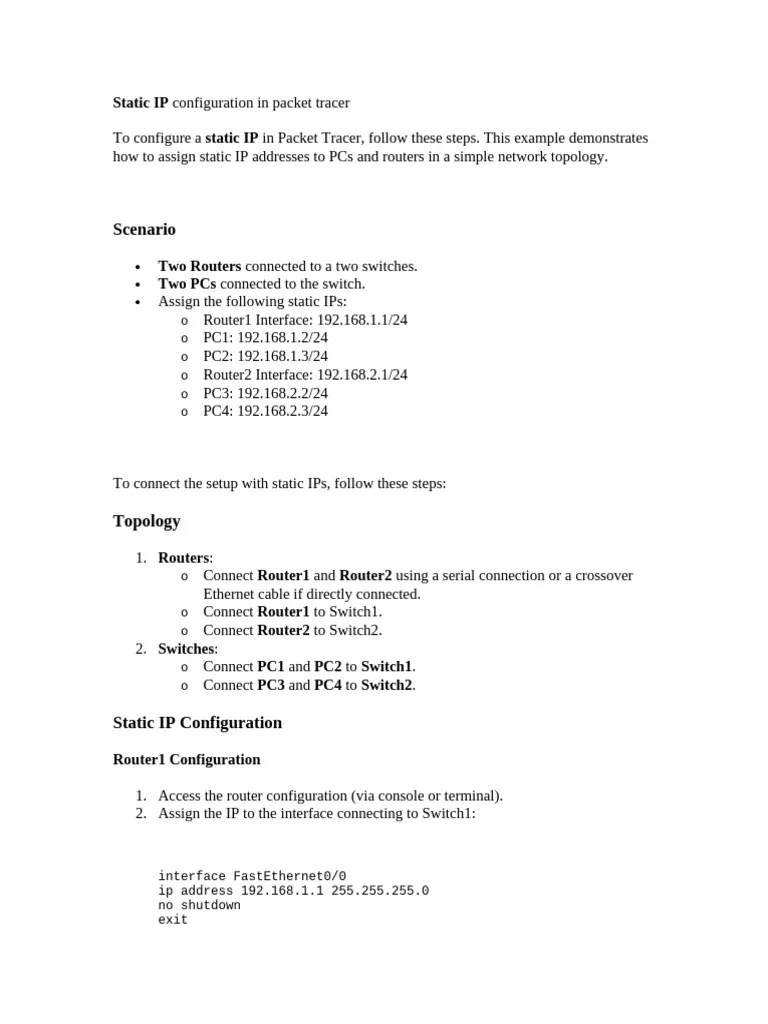 Static IP Configuration In Packet Tracer | PDF | Ip Address | Internet ...