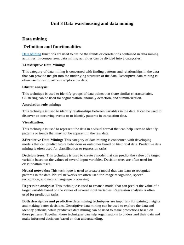Unit 3 Data Warehousing And Data Mining | PDF | Information Science ...