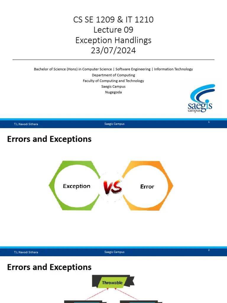 Lec 09 - Exception Handlings | PDF | Java (Programming Language) | Computer Program