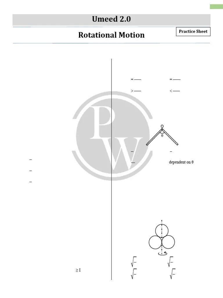 Rotational Motion _ Practice Sheet | PDF | Rotation | Geometry