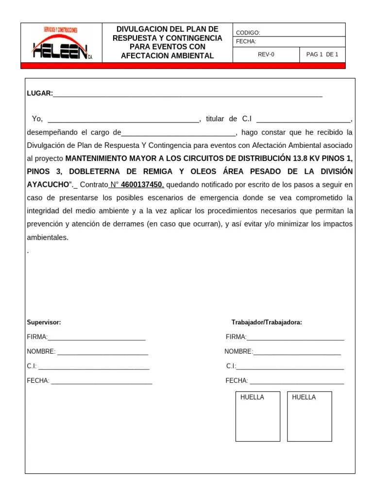 AMB-0002.DIVULGACION DE PLAN DE EMERGENCIAS Ambiental | PDF