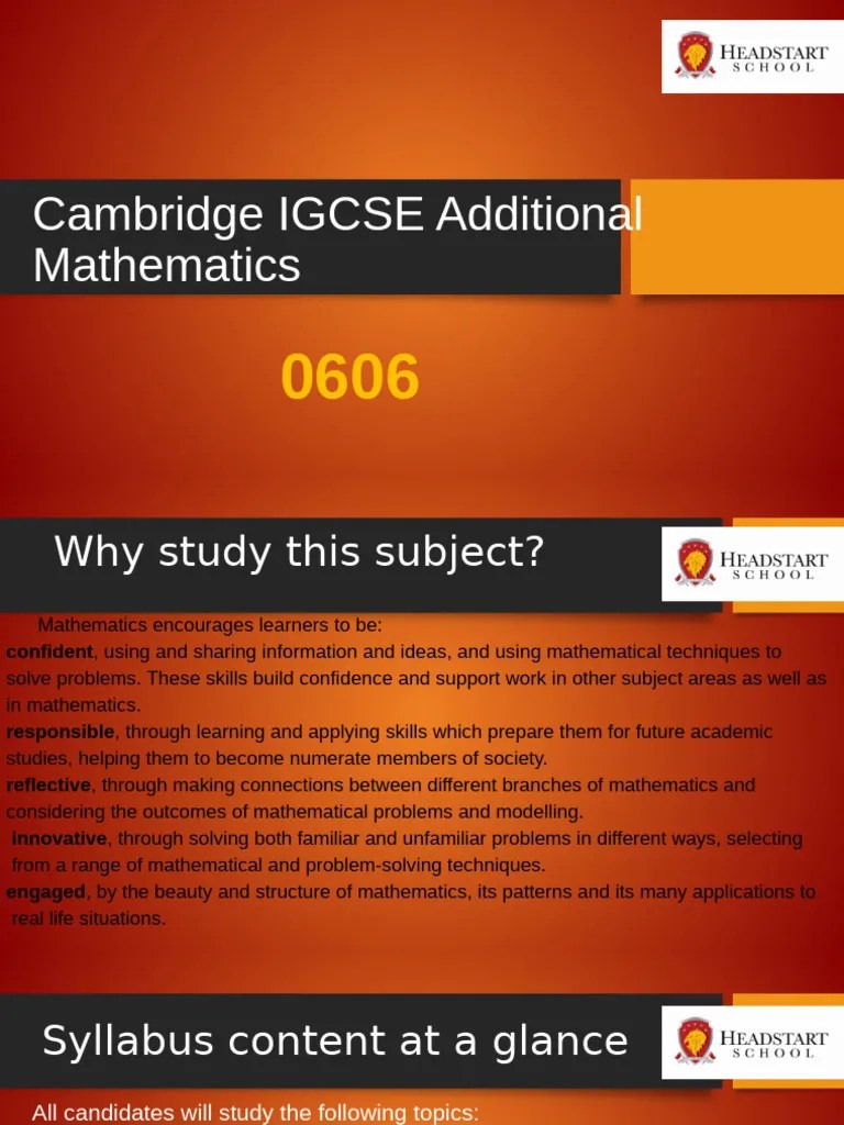 IGCSE - Additional Mathematics - 0606 | PDF
