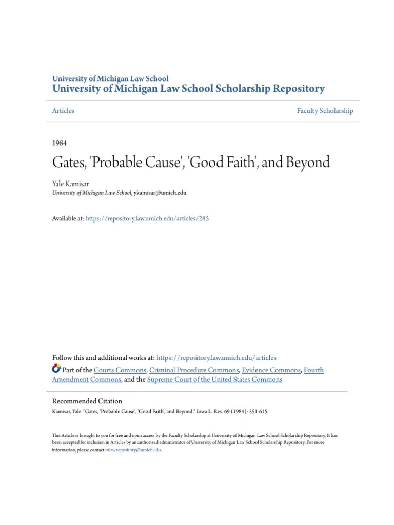 Gates Probable Cause Good Faith And Beyond - Kamisar 1984 | PDF | Probable Cause | Fourth ...