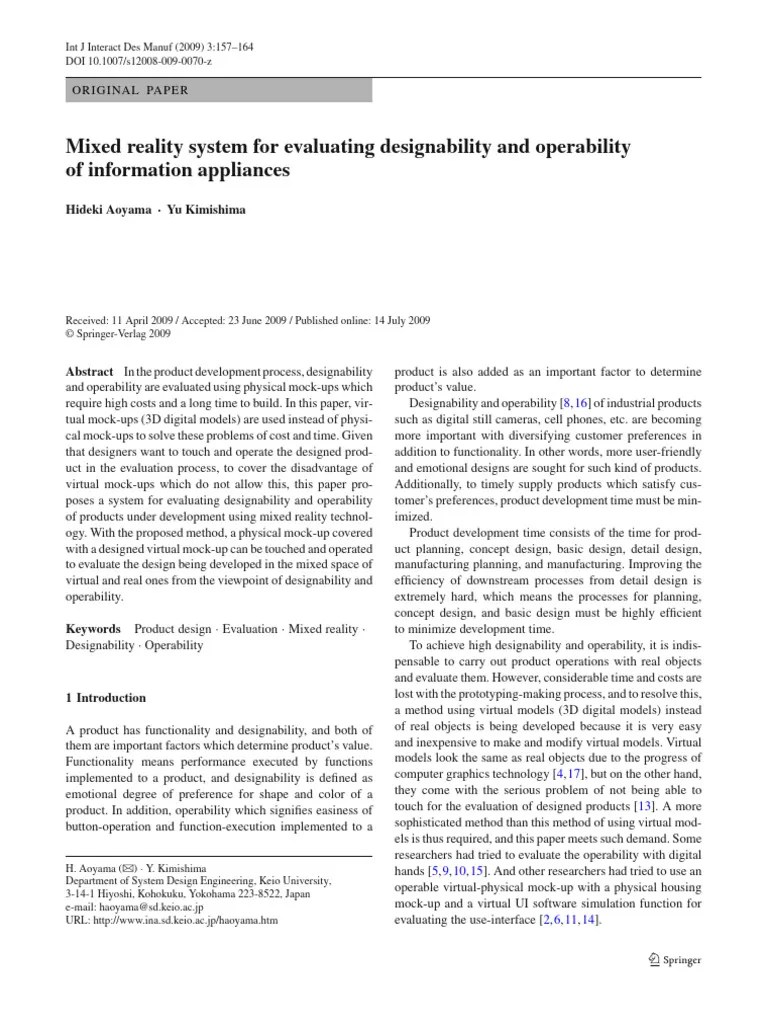 Mixed Reality System For Evaluating Designability And Operability Of ...