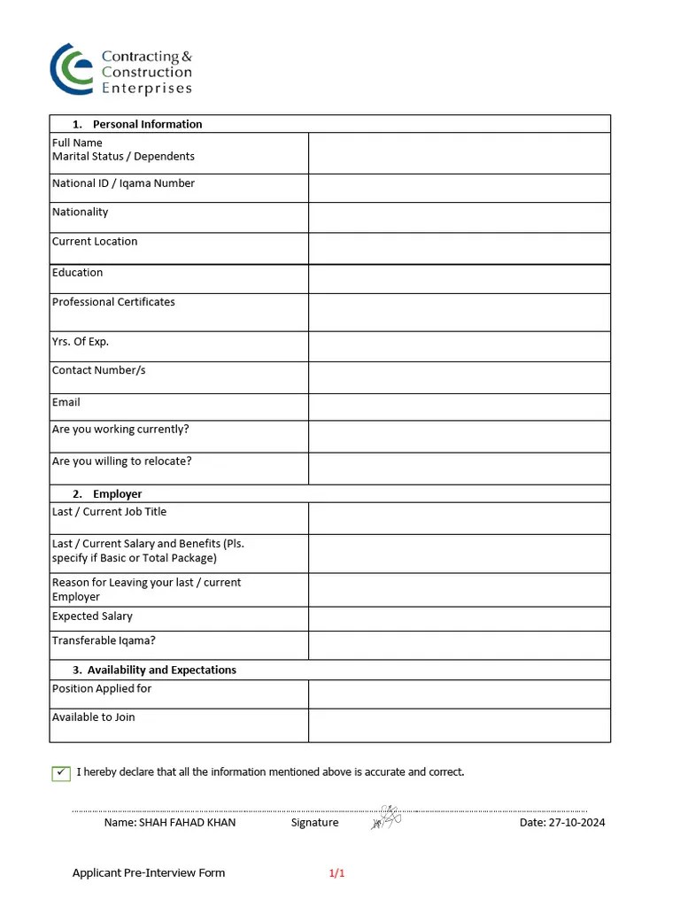 Pre-Interview Form.. | PDF