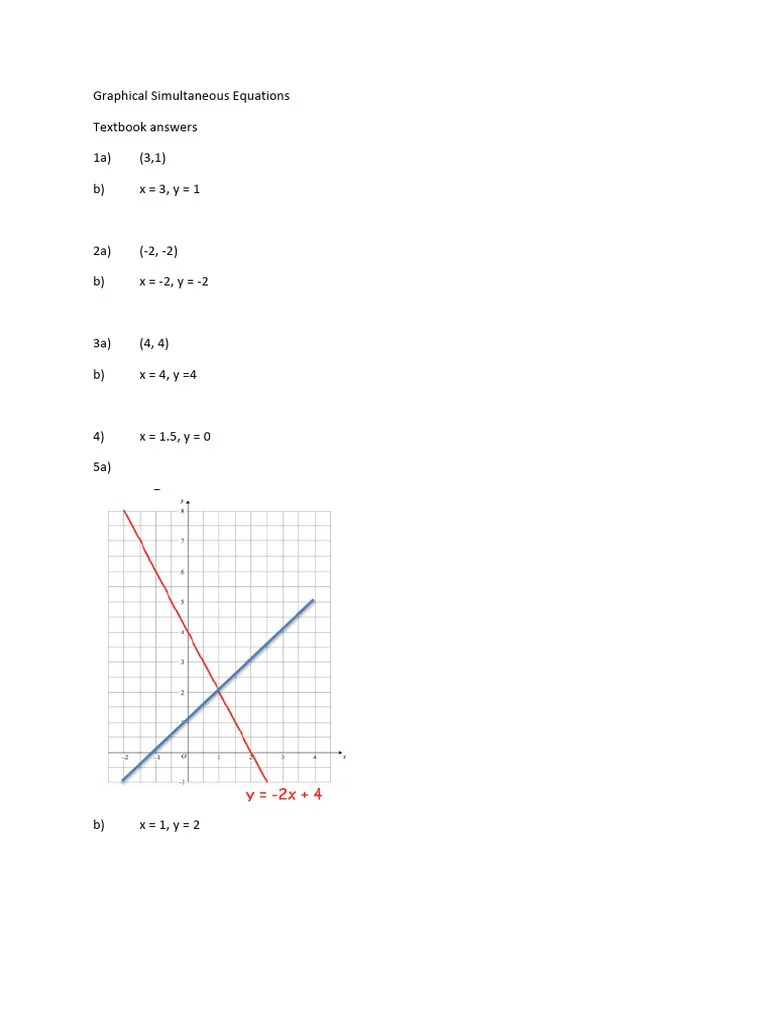 Graphical Simultaneous Equations Answers | PDF
