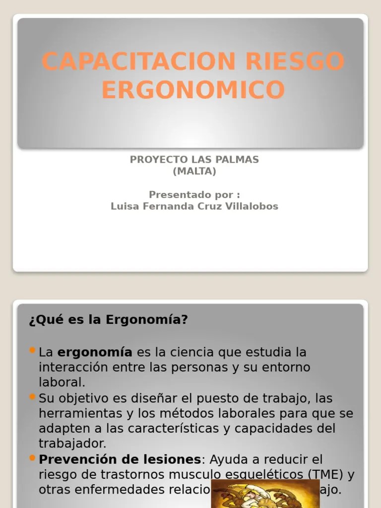 CAPACITACION RIESGO ERGONOMICO | PDF | Factores Humanos Y Ergonomía ...