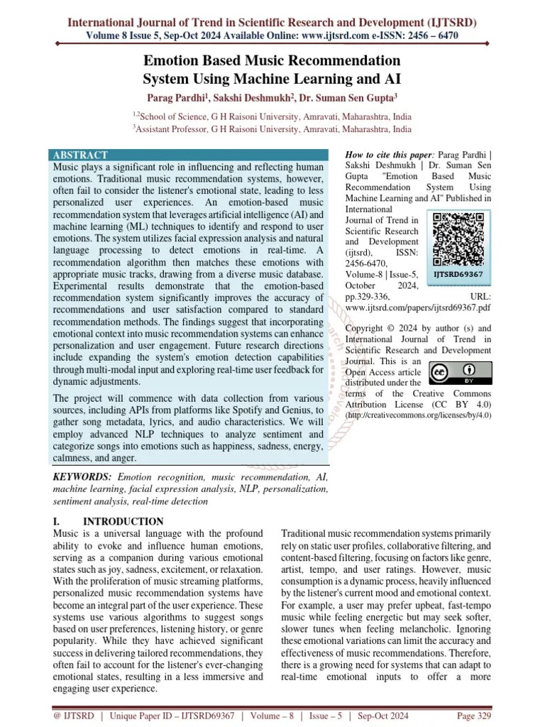 Emotion Based Music Recommendation System Using Machine Learning And AI | PDF | Usability ...