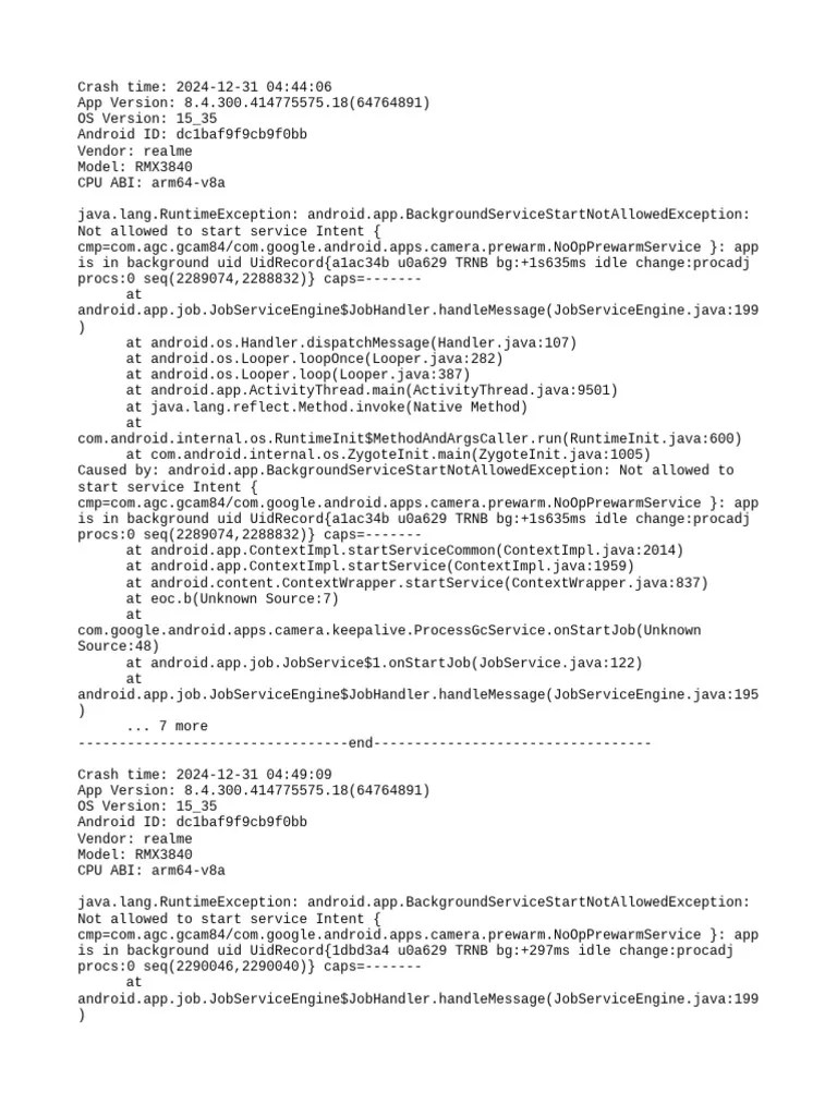 Crash_20241231 | PDF | Android (Operating System) | Java (Programming ...