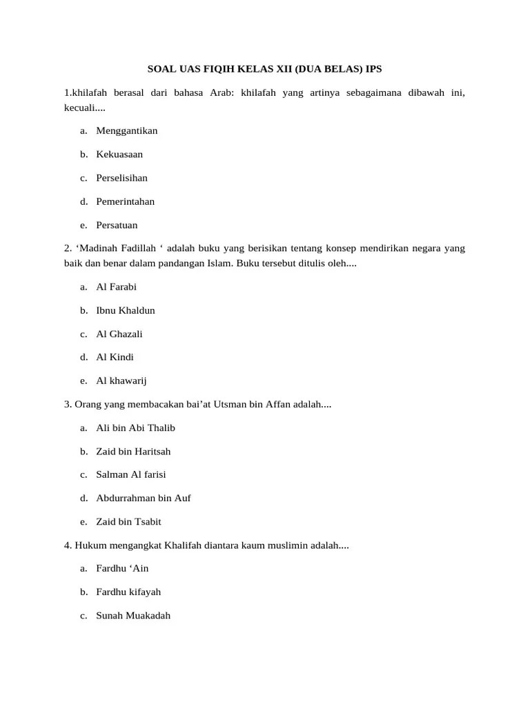 Soal Uas Fiqih Kelas Xii | PDF