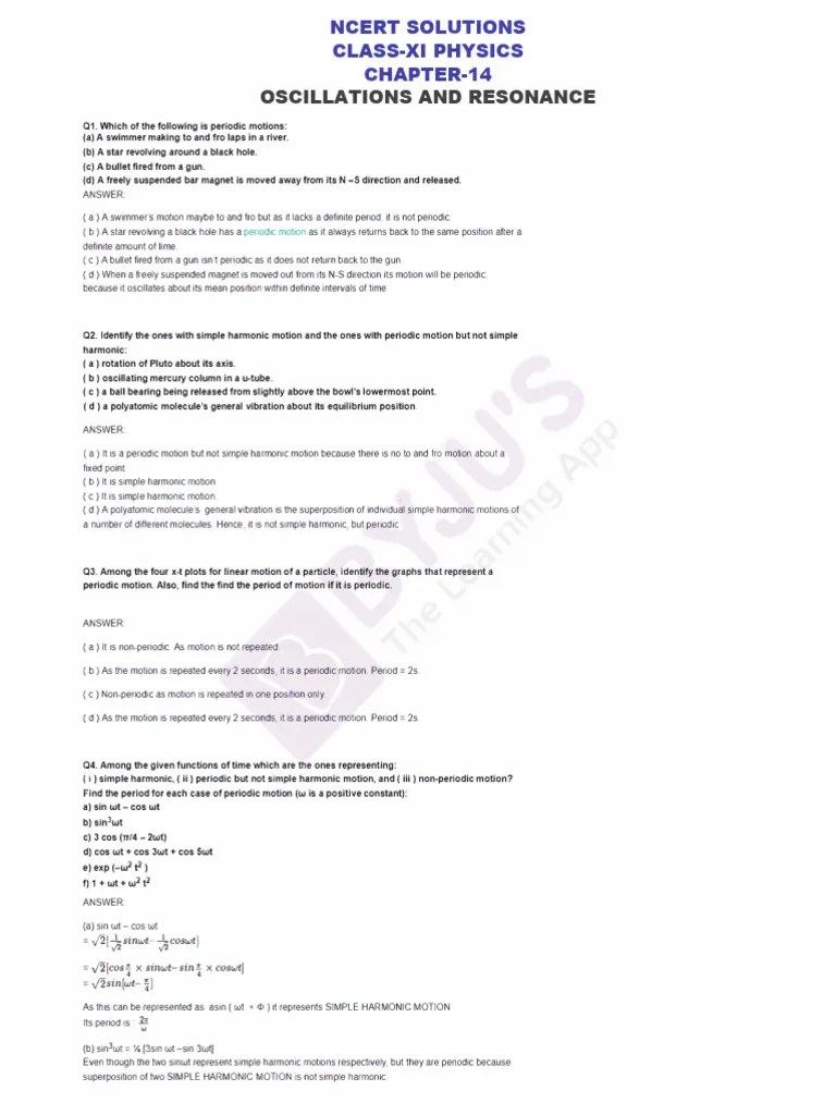 CBSE Class Xi Physics Chap 14 - OSCILLATIONS - Study Notes | PDF ...