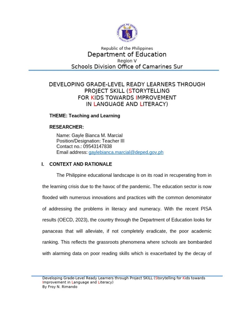 DEVELOPING-GRADE-LEVEL-READY-LEARNERS-THROUGH-PROJECT-SKILL | PDF ...
