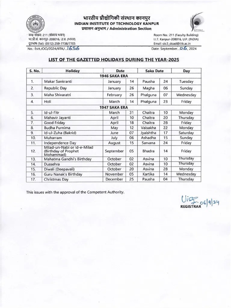 List Of Holiday 2025 | PDF