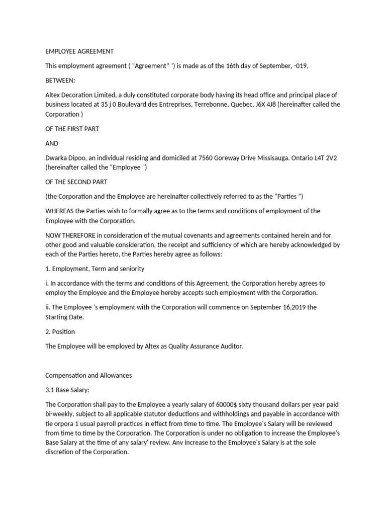 Employee Agreement | PDF | Employment | Internet