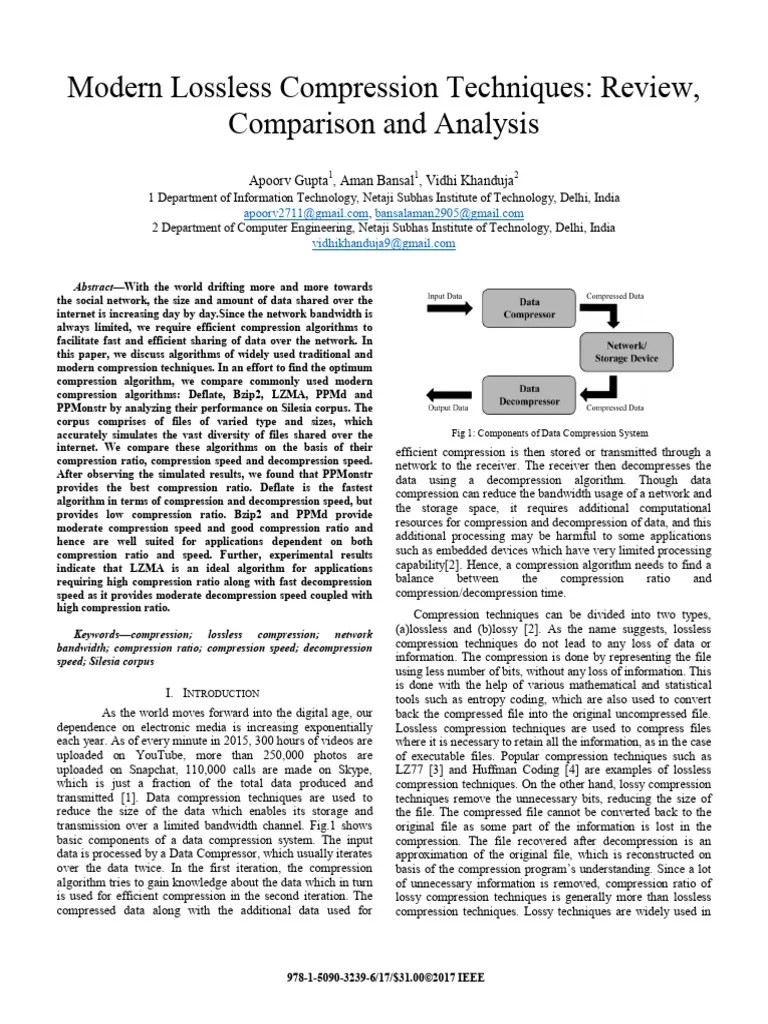 Modern Lossless Compression Techniques Review Comparison And Analysis | PDF | Data Compression ...