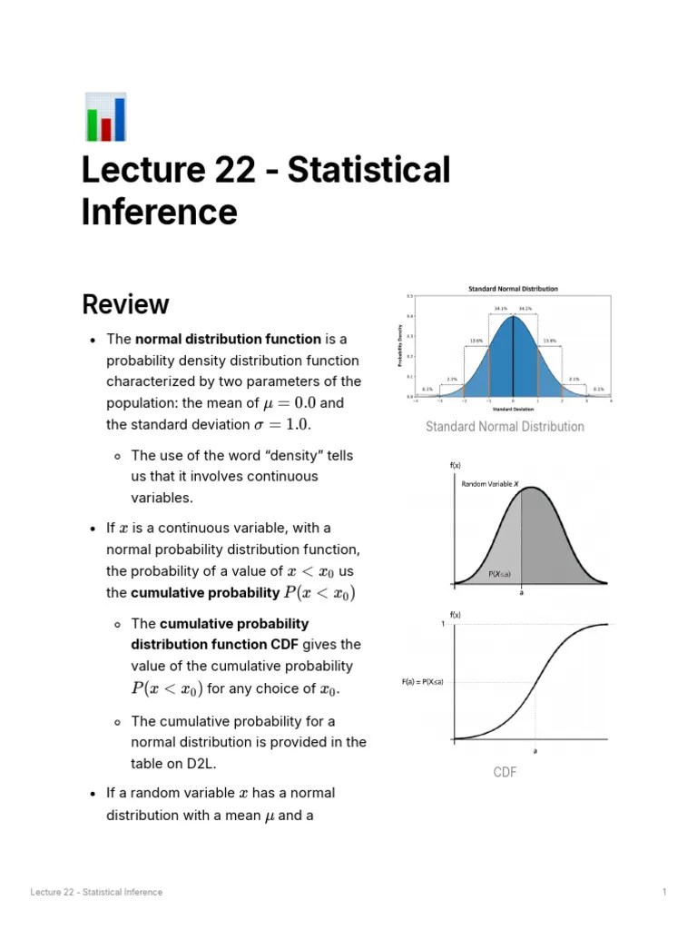 Lecture 22 - Statistical Inference | PDF | Normal Distribution ...
