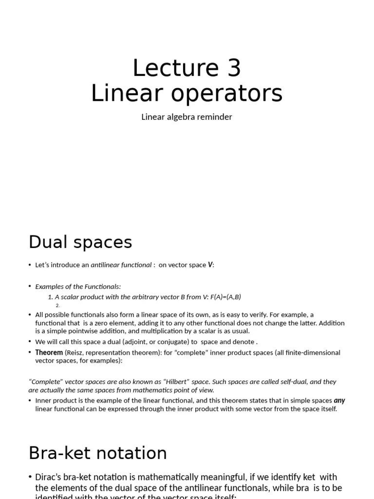 Lecture3 LinearOperators | PDF | Vector Space | Linear Map