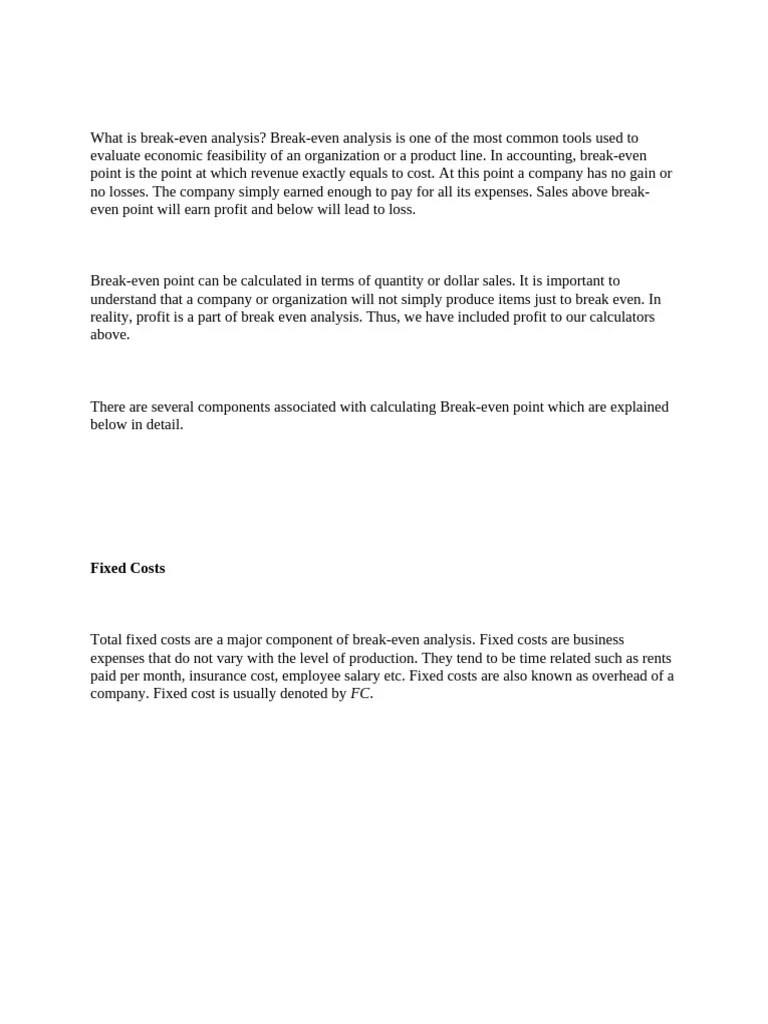 NOTES Break Even Analysis | PDF | Economies | Financial Economics
