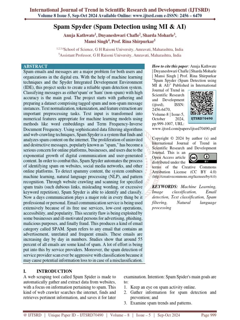 Spam Spyder Spam Detection Using MI And AI | PDF | Machine Learning ...