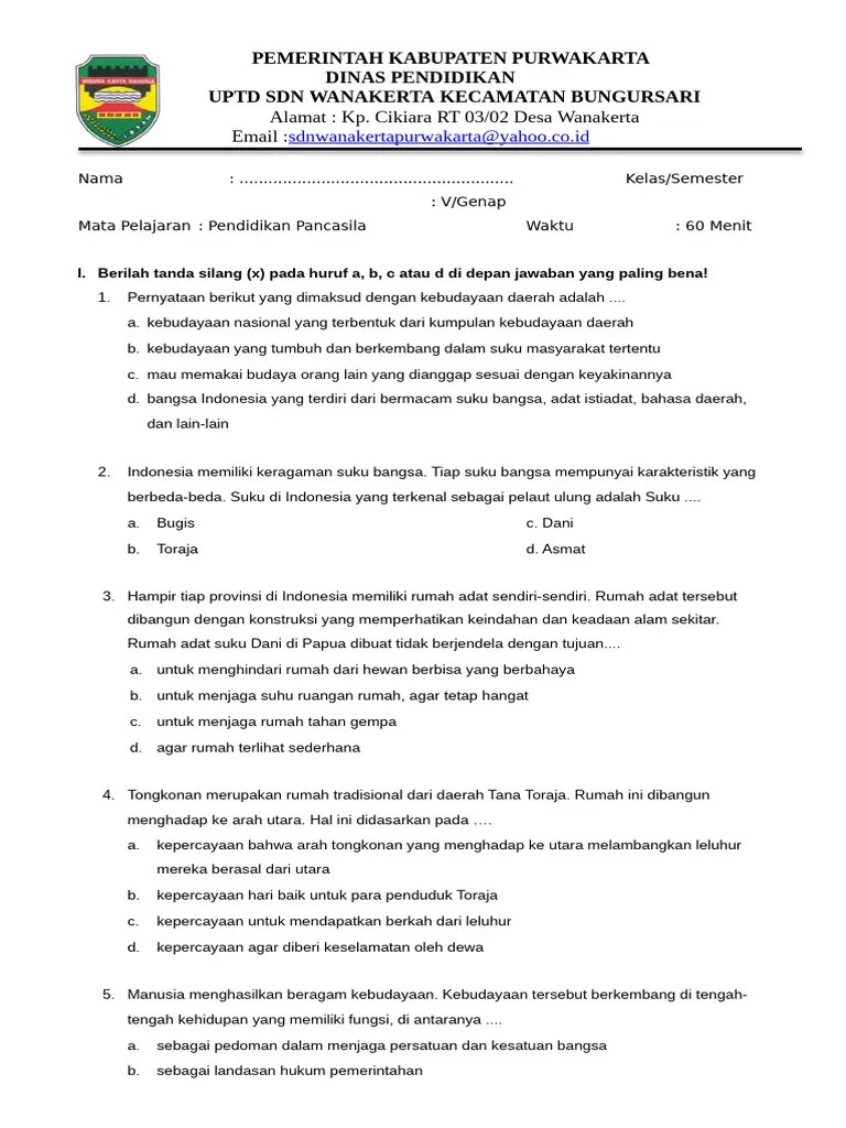 Soal PTS-STS Pendidikan Pancasila Kelas 5 Semester 2 Kurikulum Merdeka ...