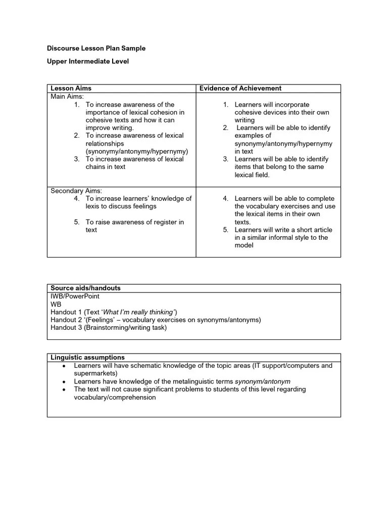Discourse Sample Lesson | PDF | Vocabulary | Lexicon