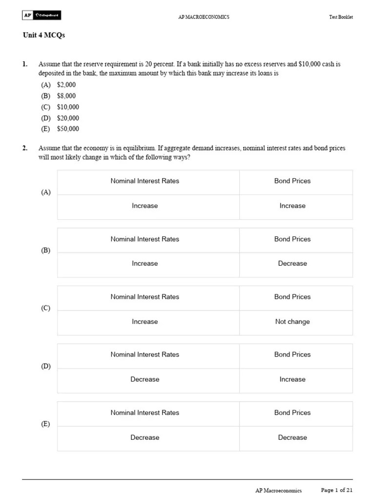 AP Macro Unit 4 MCQ | PDF | Interest | Interest Rates