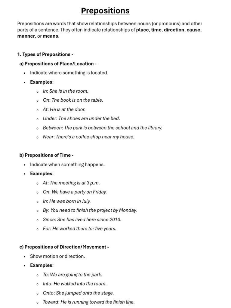 Prepositions | PDF | Preposition And Postposition | Verb