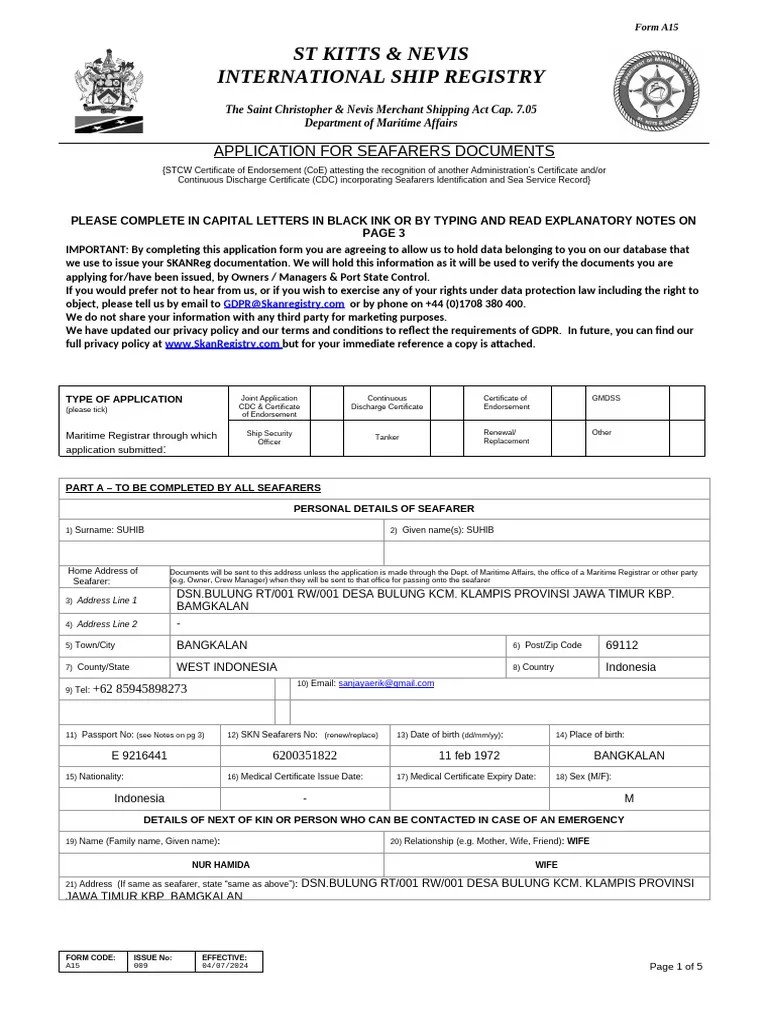 A15_APPLICATION_FOR_SEAFARERS_DOCUMENTS[1] SUHIB | PDF