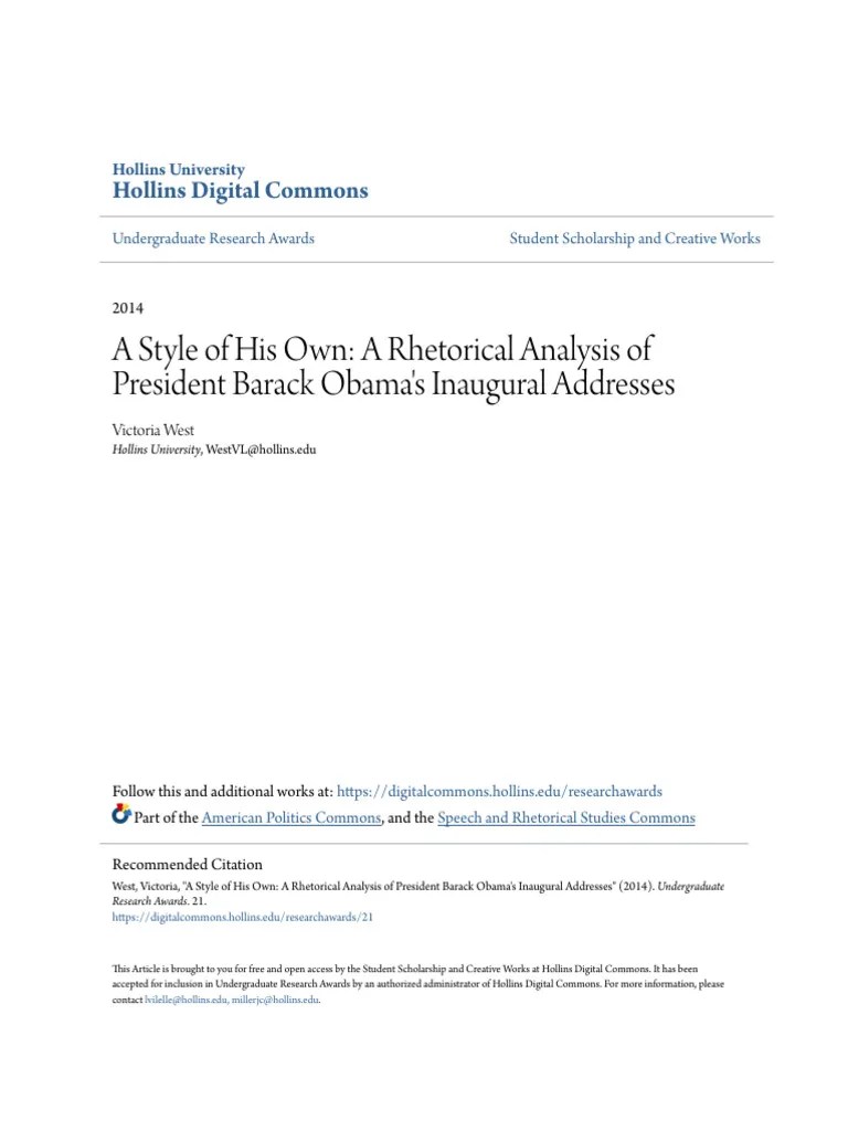 A Style Of His Own - A Rhetorical Analysis Of President Barack Oba | PDF | Rhetoric