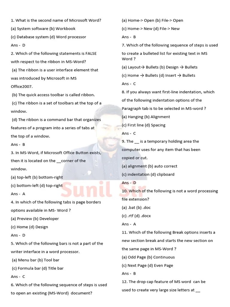 MS Word (50 MCQ) | PDF | Microsoft Word | Keyboard Shortcut