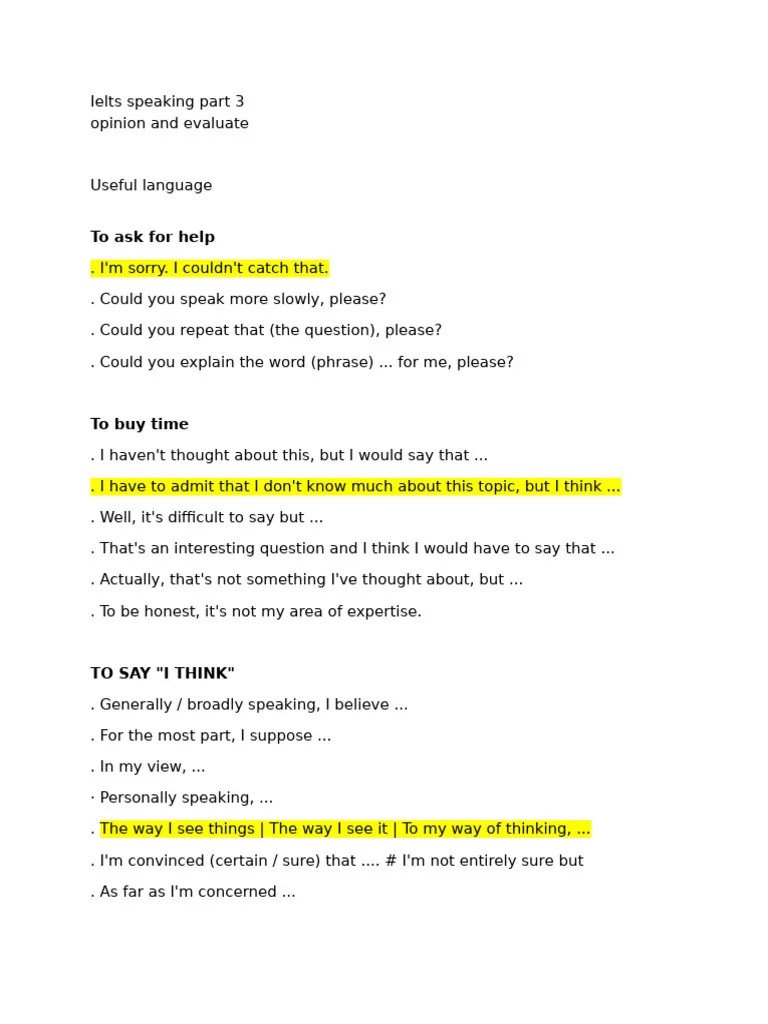 Ielts Speaking Part 3 | PDF