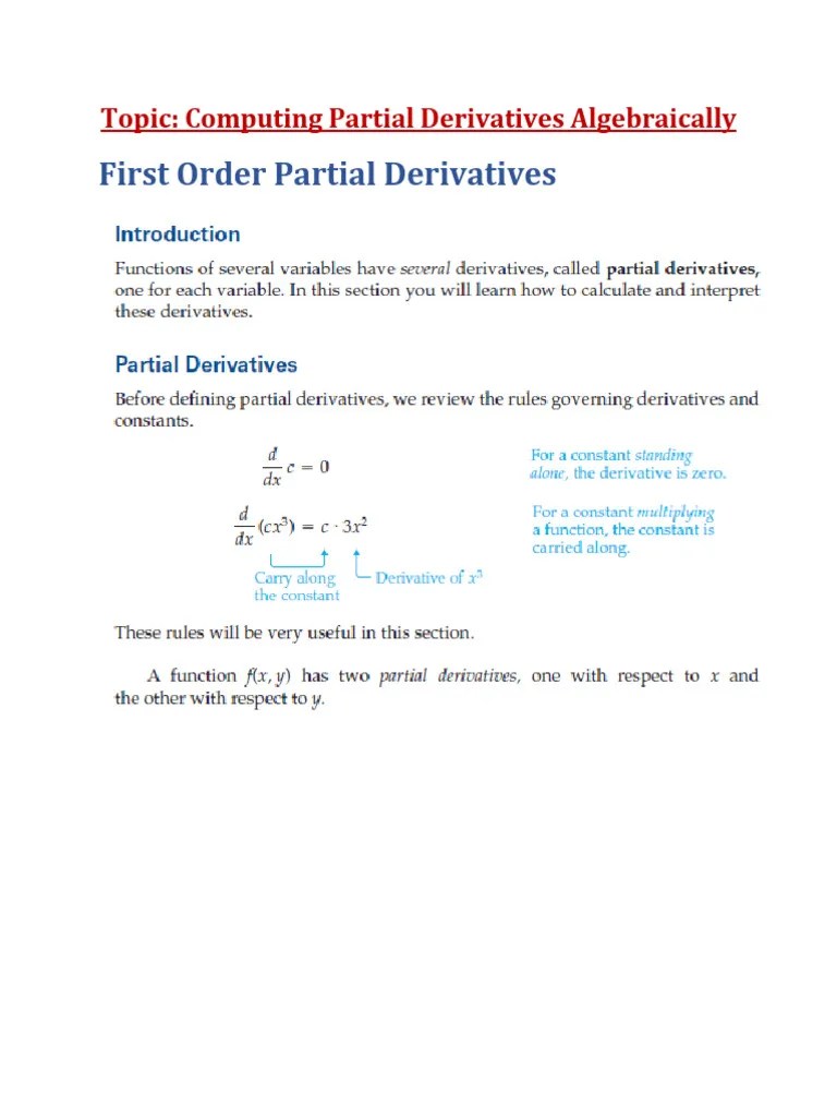 Partial Derivatives Algebraically 1st Order | PDF | Derivative | Mathematical Analysis