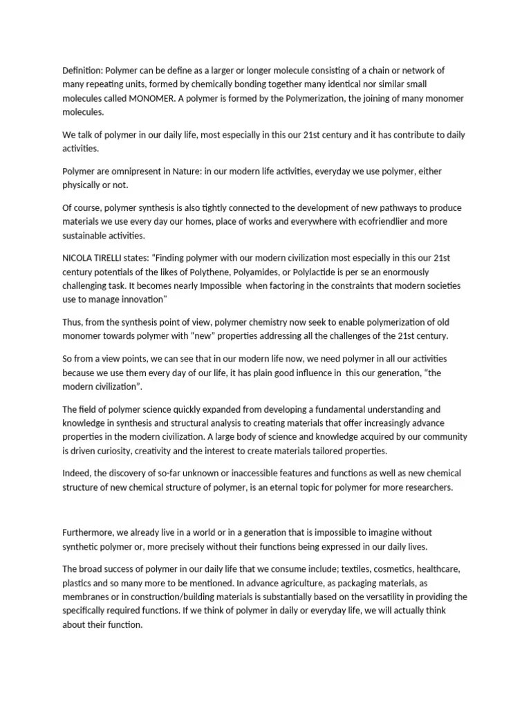 Polymer As A Backbone Of Modern Civilization By Aliyu M Ndace | PDF ...