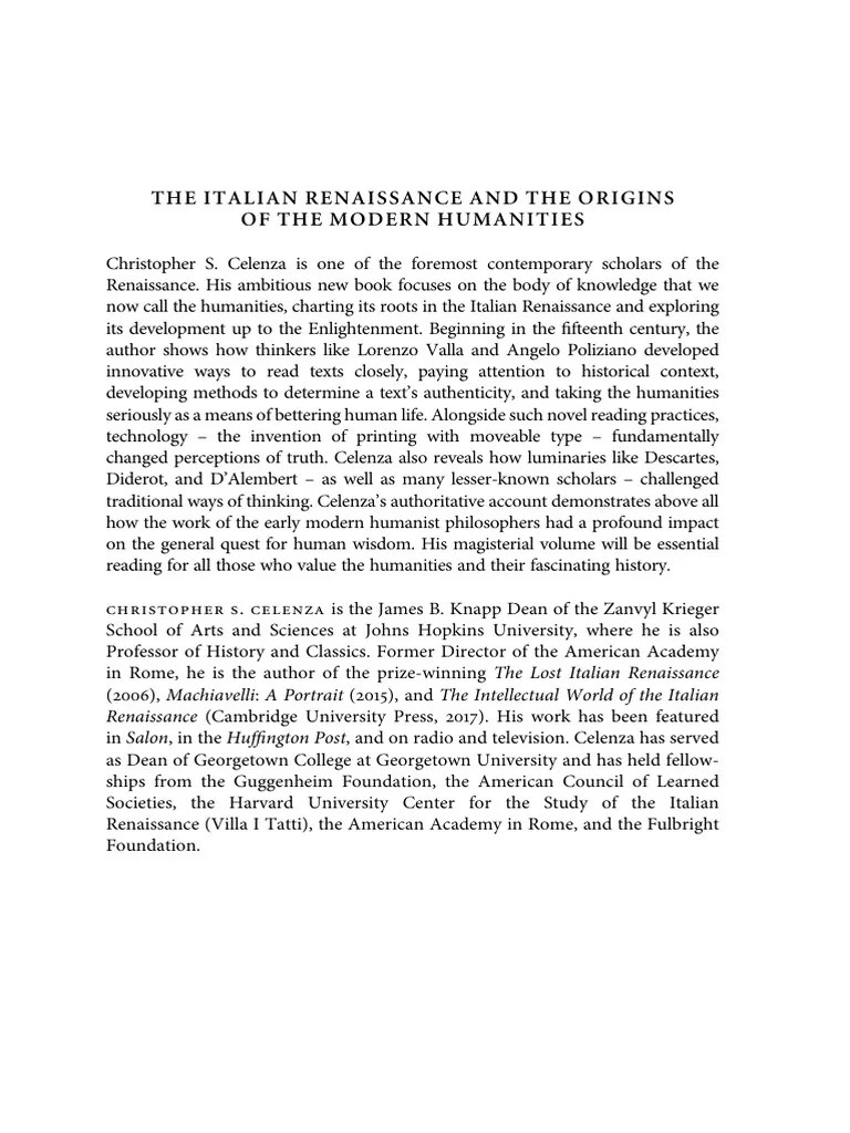 The Italian Renaissance And The Origins Of The Modern Humanities An ...