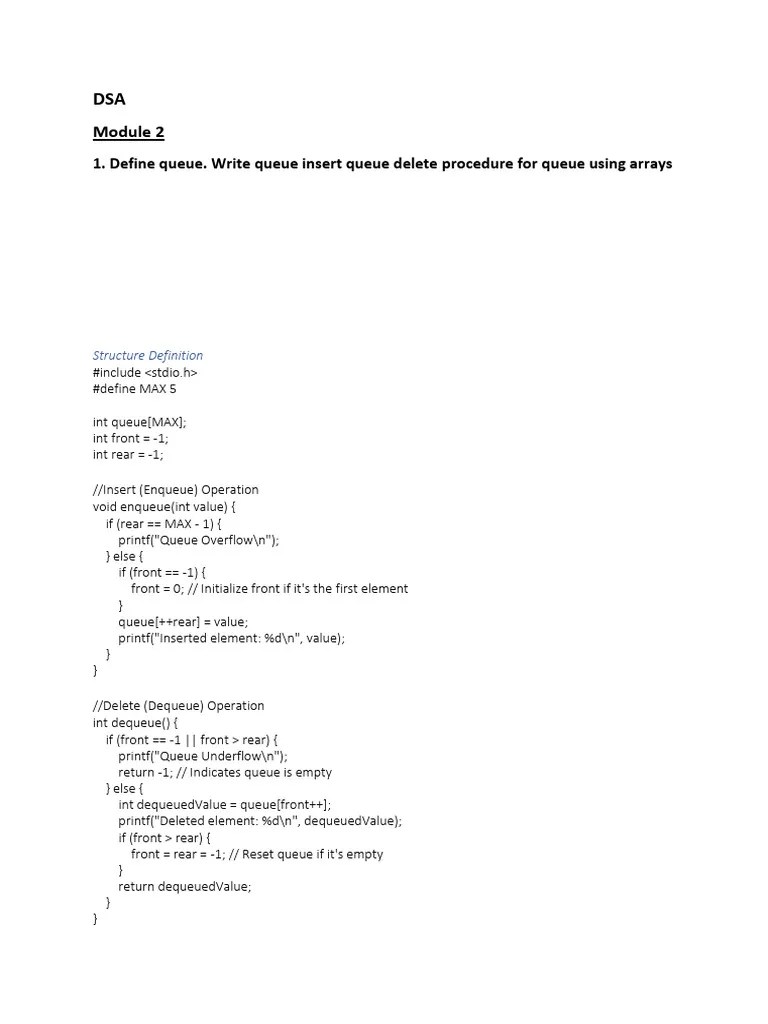 DSA Module 2 By Yashas | PDF | Queue (Abstract Data Type) | Pointer ...