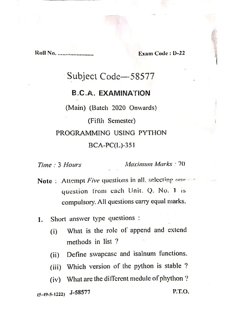 Python Question Paper | PDF