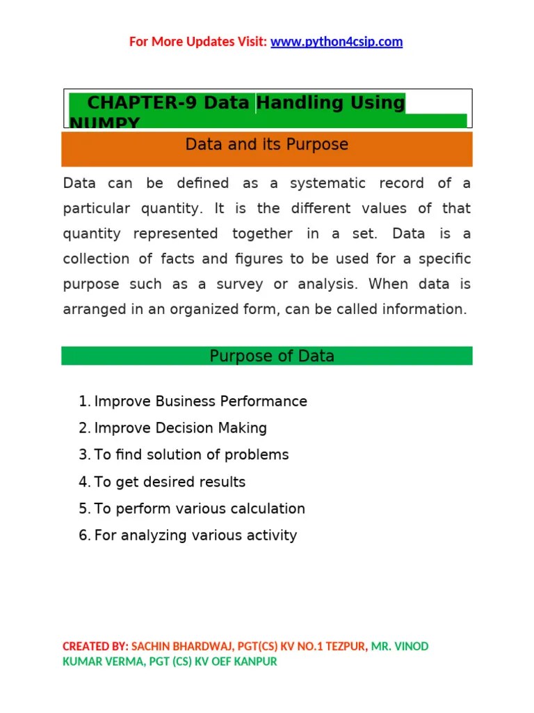 Data Handling Using NumPy | PDF | Standard Deviation | Mean