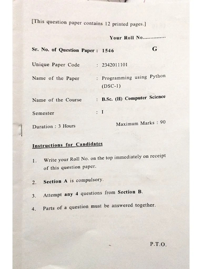 Question Paper Python Sem1 Krishna Gupta | PDF